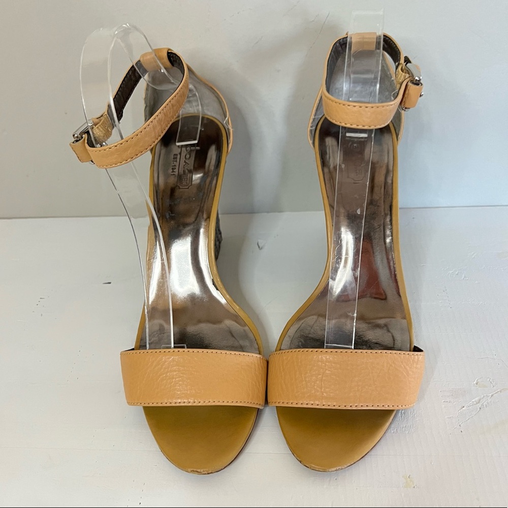Coach Sharrin Tan/ Metallic Leather Wedges size 9 - Picture 5 of 10